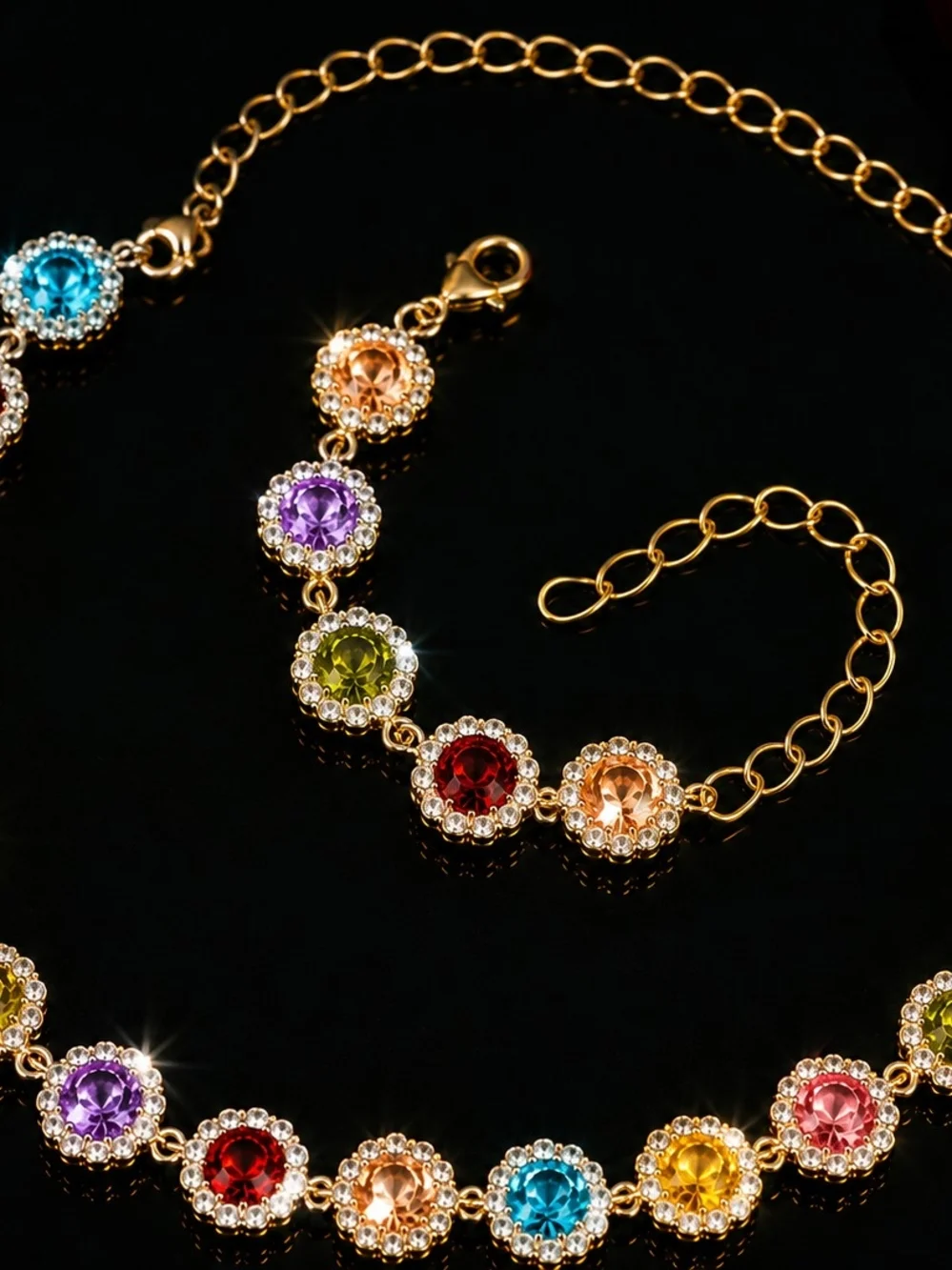 Gold-Tone Multicolor Cz Crystal Necklace - Women's Fashion Jewelry